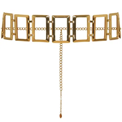 Antoninias Women's Squera Wide Metal Waist Chain Belt In Gold