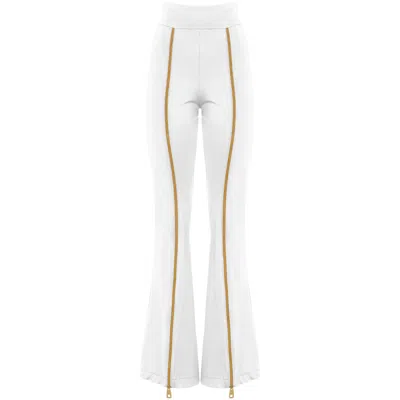 Antoninias Women's Zipnisa Elegant High Waisted Pants With Golden Zip In White