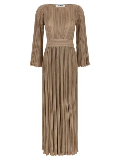 Antonino Valenti Lilas Pleated-design Bell-sleeve Maxi Dress In Brown
