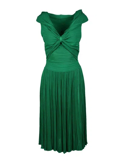 Antonino Valenti Knit Dress With Twisted Knot Detail And Pleated Skirt In Green