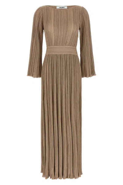 Antonino Valenti Lilas Pleated-design Bell-sleeve Maxi Dress In Brown