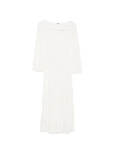 Antonino Valenti Nocciola Wavy-knit Long-sleeve Midi Dress In White