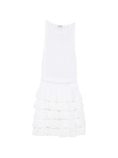 Antonino Valenti Pointelle-knit Ruffled Mini Dress In White