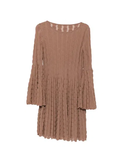 Antonino Valenti Textured Bell-sleeve Mini Dress In Brown