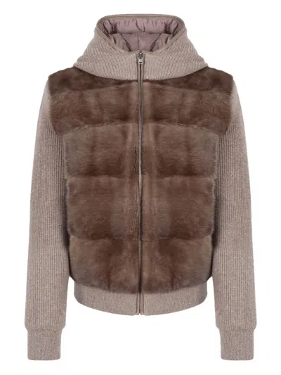 Antonio Arnesano Hooded Zip-up Cardigan In Brown