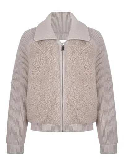 Antonio Arnesano Zip-up Shearling-panel Cardigan In Neutral