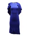 Antonio Berardi Cape Midi Dress In Blue Wool In Blue