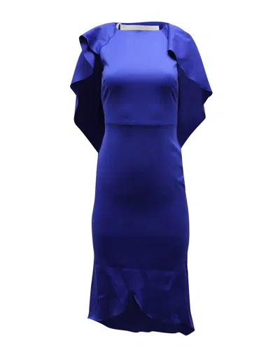 Antonio Berardi Cape Midi Dress In Blue Wool