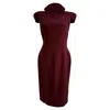 Antonio Berardi Collared Cap-sleeve Midi Dress In Burgundy Wool In Burgundy