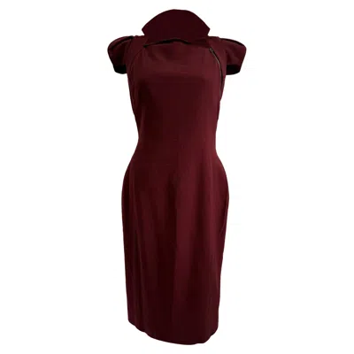 Antonio Berardi Collared Cap-sleeve Midi Dress In Burgundy Wool