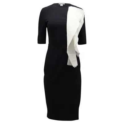 Pre-owned Antonio Berardi Contrast Ruffle Sheath Dress In Black Acetate