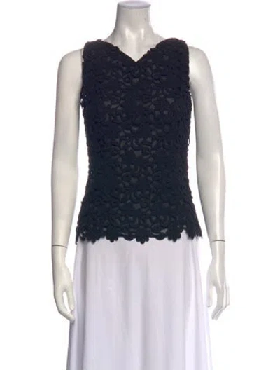 Pre-owned Antonio Berardi Lace Pattern V-neck Top In Black