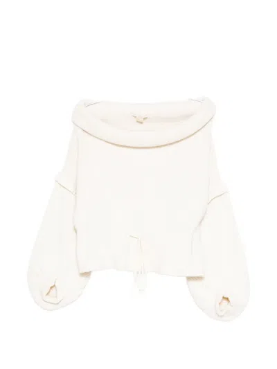 Antonio Berardi Off-shoulder Ribbed-knit Sweater In White