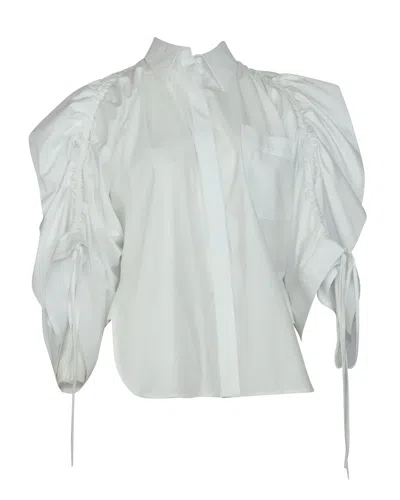 Antonio Berardi Oversized Ruffled Ruched Shirt In White Cotton