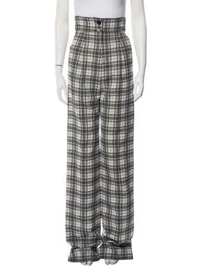 Pre-owned Antonio Berardi Plaid Print Wide Leg Pants In Black