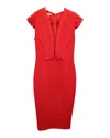ANTONIO BERARDI SCALLOPED SHEATH DRESS IN RED WOOL