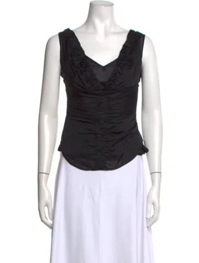 Pre-owned Antonio Berardi Silk V-neck Top In Black