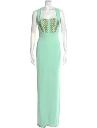 Pre-owned Antonio Berardi Square Neckline Long Dress In Green