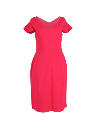 Pre-owned Antonio Berardi Vintage V-neck Cap-sleeve Sheath Midi Dress In Pink