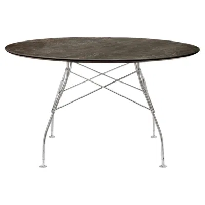 Pre-owned Antonio Citterio Kartell Round Glossy Table In Aged Bronze Chrome Frame By  In Gray