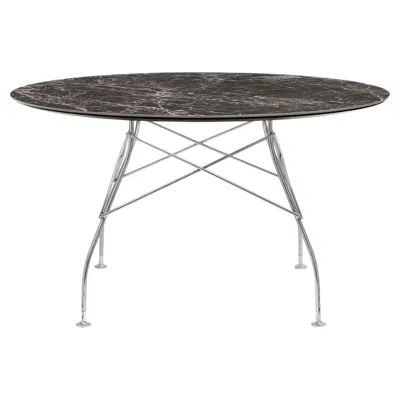 Pre-owned Antonio Citterio Kartell Round Glossy Table In Brown Emperador Chrome Frame By