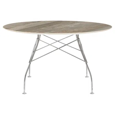 Pre-owned Antonio Citterio Kartell Round Glossy Table In Tropical Grey Chrome Frame By  In Gray