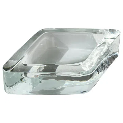 Pre-owned Antonio Da Ros Large Cenedese Italian Rhombus White And Clear Murano Glass Bowl, Dish, Ashtray