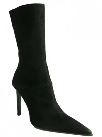 Pre-owned Antonio Eboly Women's Pointy Toe Suede Midcalf Boot By Antonio Eboli 4511 In Black