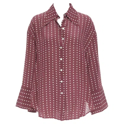 Pre-owned Antonio Marras 100% Silk Burgundy Polka Dot Curved Hem Shirt M In Red