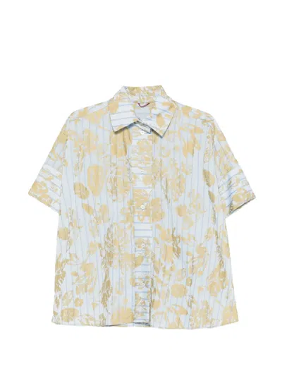 Antonio Marras Floral-print Striped Shirt In Blue