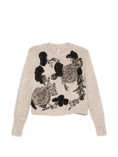 Antonio Marras Floral-appliqué Sequin-embellished Sweater In Gray
