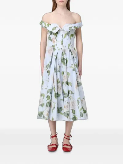 Antonio Marras Floral-print Off-shoulder Midi Dress In Multi