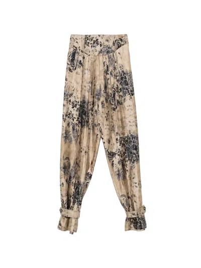 Antonio Marras Floral-print Pleated Trousers In Brown