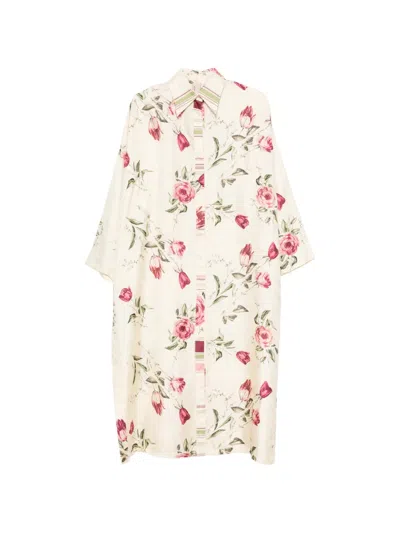 Antonio Marras Floral-print Shirt Midi Dress In White