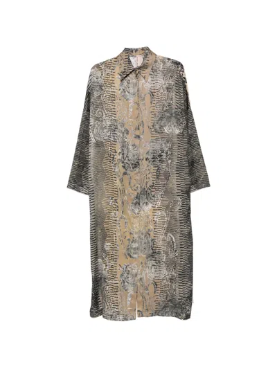 Antonio Marras Floral-print Striped Maxi Dress In Brown