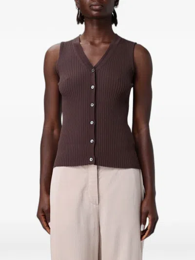 Antonio Marras Ribbed-knit V-neck Gilet In Brown