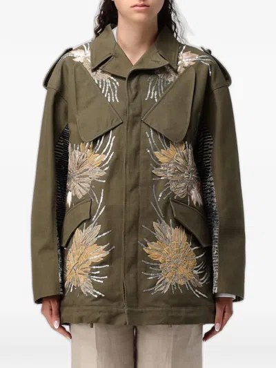 Antonio Marras Sequin-embellished Floral-patch Jacket In Green