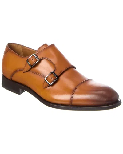 Antonio Maurizi Double Monk Cap Toe Leather Loafer In Brown