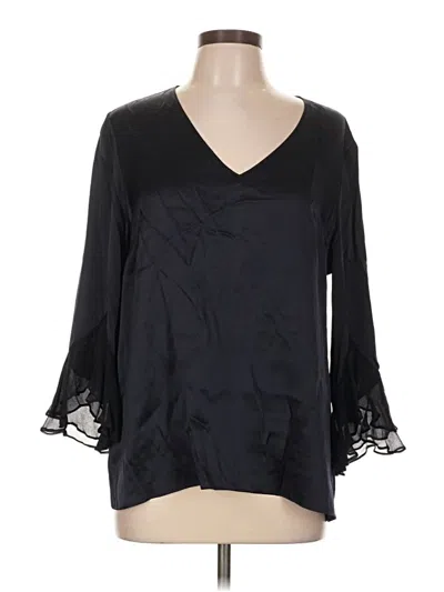 Pre-owned Antonio Melani 3/4 Sleeve Silk Top Black V-neck Tops