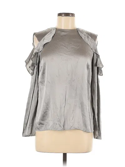 Pre-owned Antonio Melani 3/4 Sleeve Silk Top Silver Metallic Pattern Cold Shoulder Neckline Tops