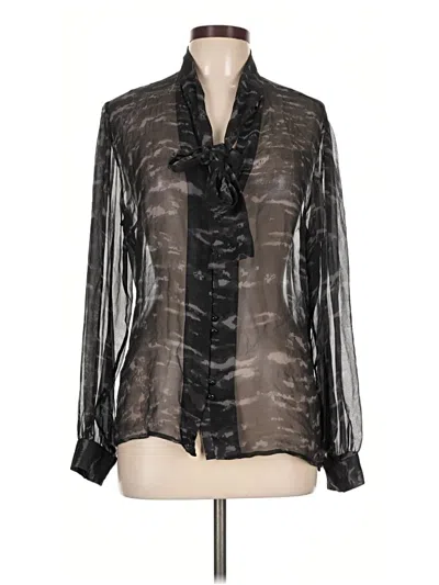 Pre-owned Antonio Melani Long Sleeve Silk Top Black Tie Neck Tops