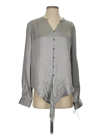 Pre-owned Antonio Melani Long Sleeve Silk Top Gray Metallic Pattern Tie Neck Tops