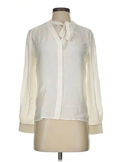 Pre-owned Antonio Melani Long Sleeve Silk Top Ivory Collared Neckline Tops