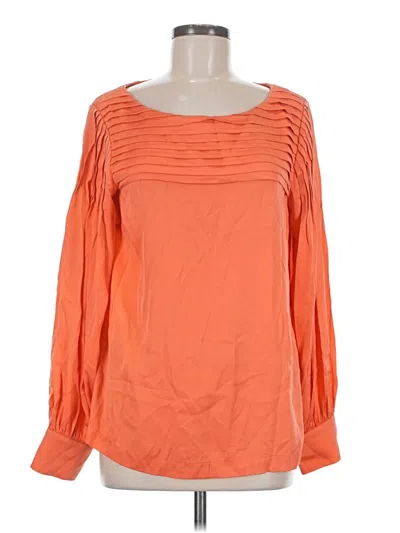 Pre-owned Antonio Melani Long Sleeve Silk Top Orange Boatneck Tops