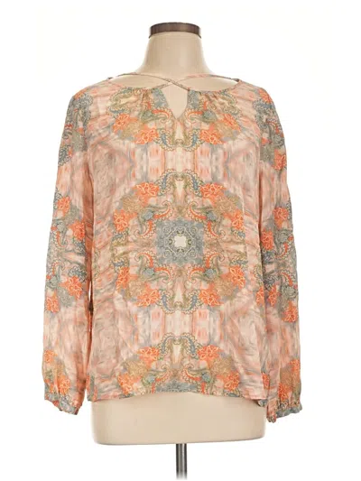Pre-owned Antonio Melani Long Sleeve Silk Top Orange Keyhole Neckline Tops