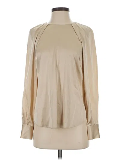 Pre-owned Antonio Melani Long Sleeve Silk Top Tan High Neck Tops In Brown