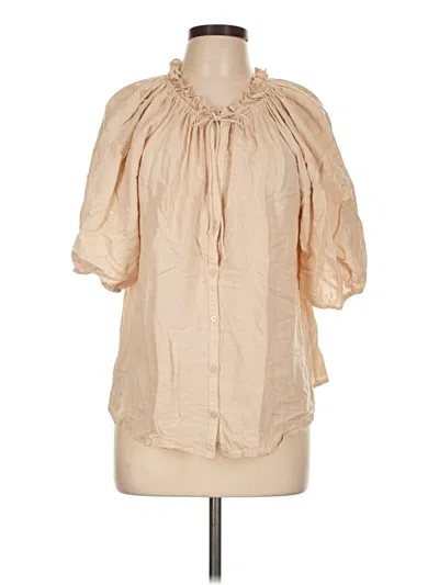 Pre-owned Antonio Melani Short Sleeve Blouse In Tan