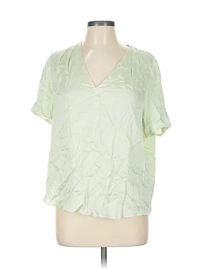 Pre-owned Antonio Melani Short Sleeve Silk Top Green V Neck Tops