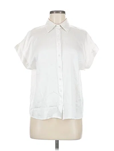 Pre-owned Antonio Melani Short Sleeve Silk Top White Collared Neckline Tops