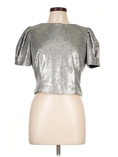 Pre-owned Antonio Melani Short Sleeve Top Silver Metallic Pattern Sweetheart Neckline Tops